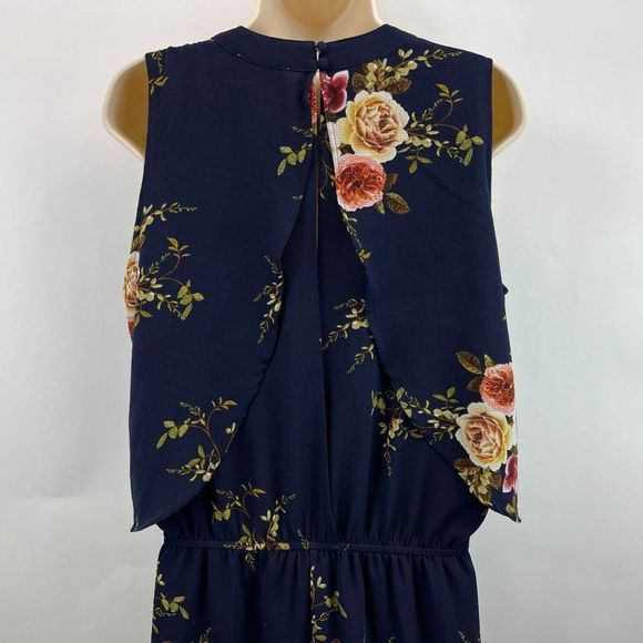 Umgee Womens Sz M Navy Blue Floral Sleeveless Open Back Romper - Picture 4 of 6